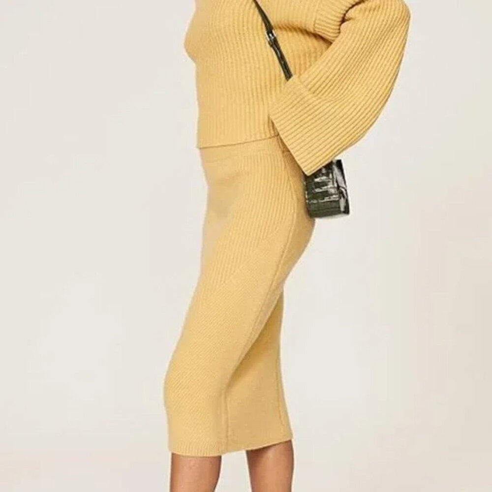 SWEET BABY JAMIE Knit Pencil Skirt in Butter Yellow